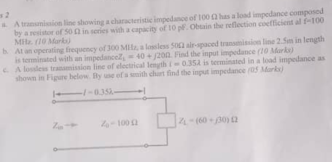 Impetance ii. A transmission line showing a characteristic | Chegg.com