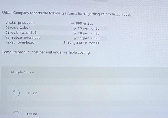 Compute Product Cost Per Unit Under Variable Costing