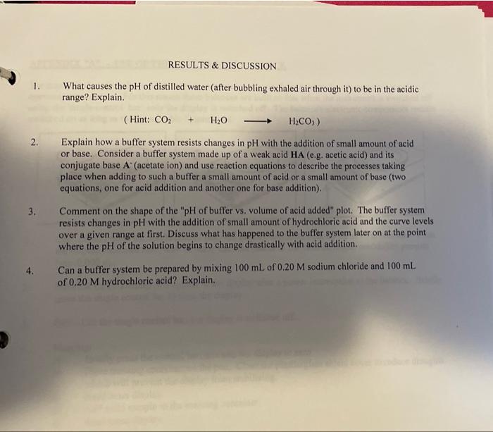 Solved RESULTS & DISCUSSION What causes the pH of distilled