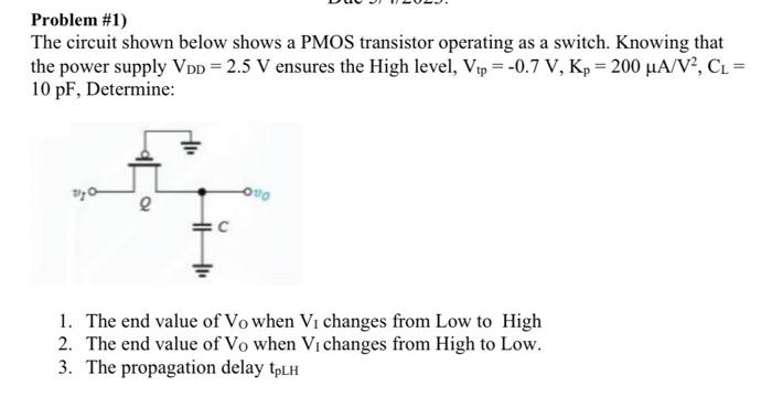 Solved Problem \#1) The Circuit Shown Below Shows A PMOS | Chegg.com