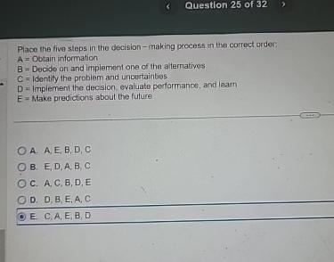 Solved Question 25 ﻿of 32Place the five steps in the | Chegg.com