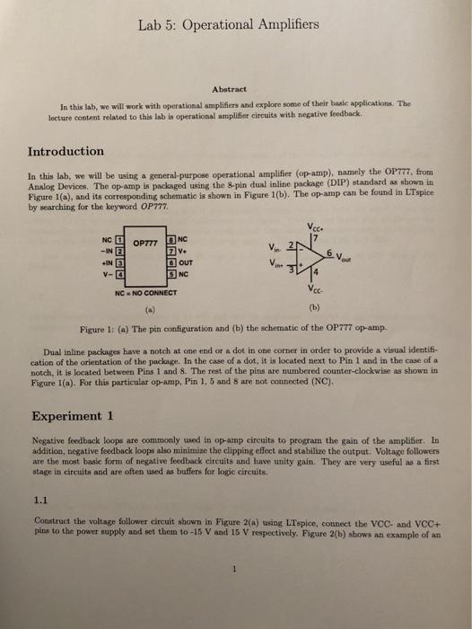 Solved Lab 5 Operational Amplifiers Abstract In this lab,