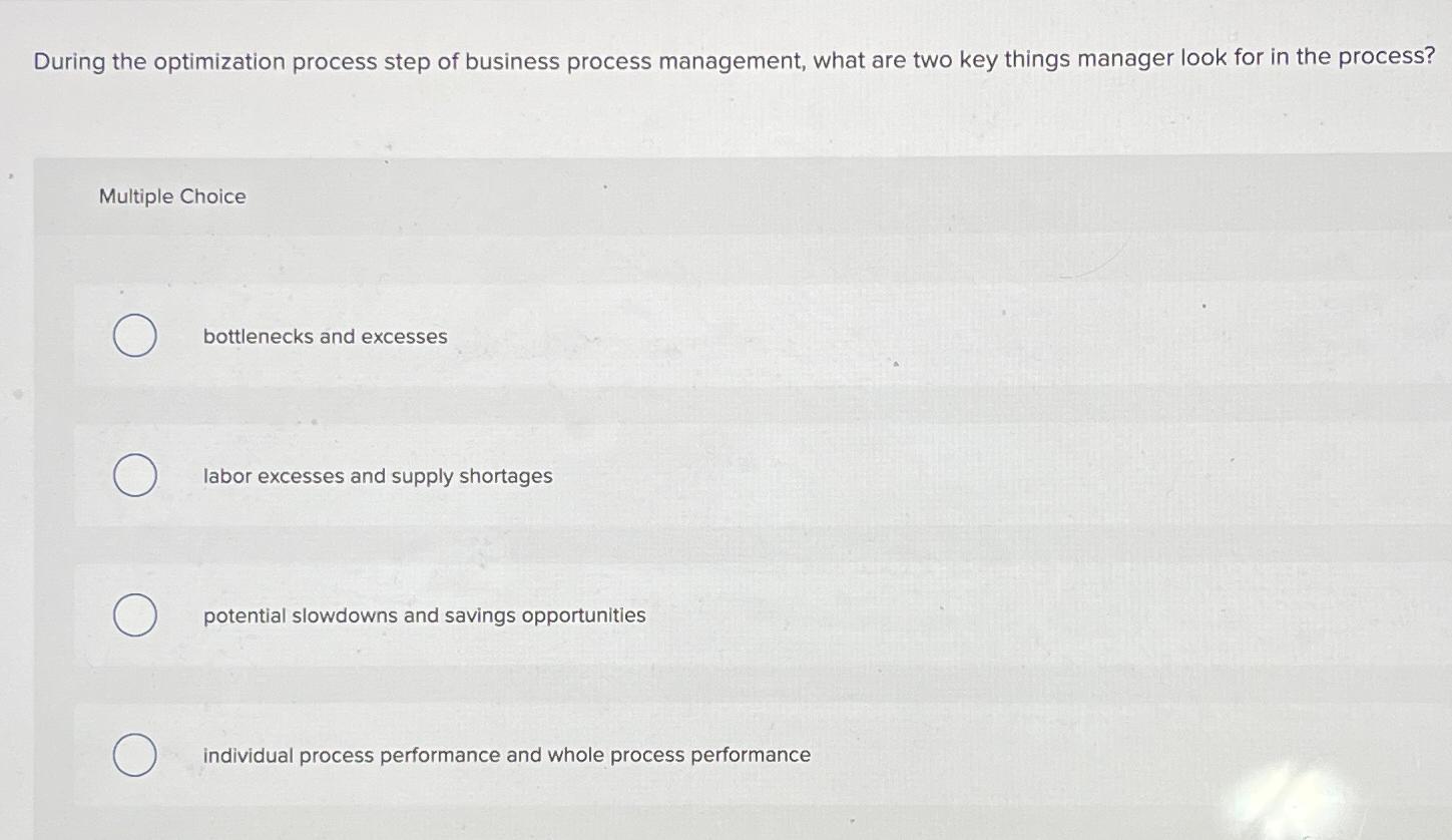 Solved During the optimization process step of business | Chegg.com