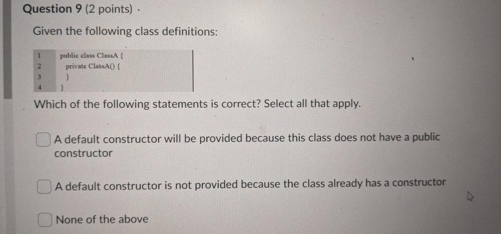 Solved Question 9 (2 points) Given the following class | Chegg.com