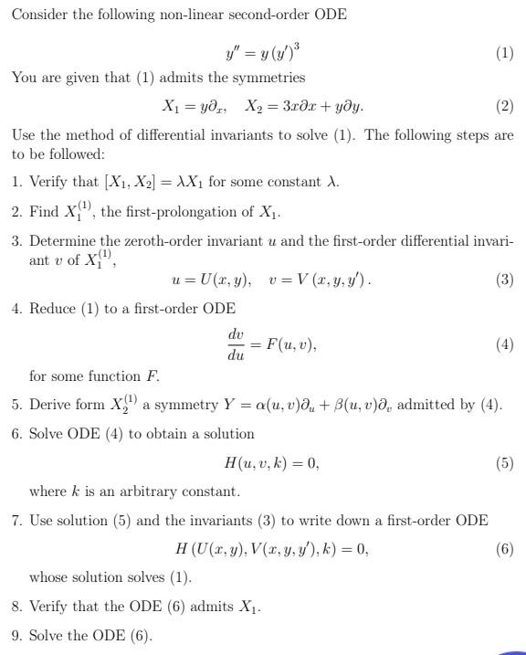 Solved Consider the following non-linear second-order ODE | Chegg.com