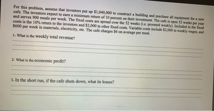 Solved For This Problem, Assume That Investors Put Up | Chegg.com