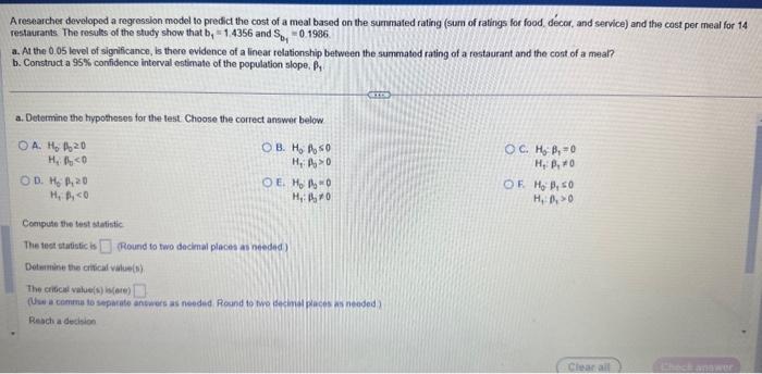 Solved A researcher developed a regression model to predict | Chegg.com