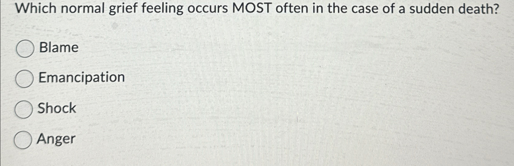 Solved Which normal grief feeling occurs MOST often in the | Chegg.com