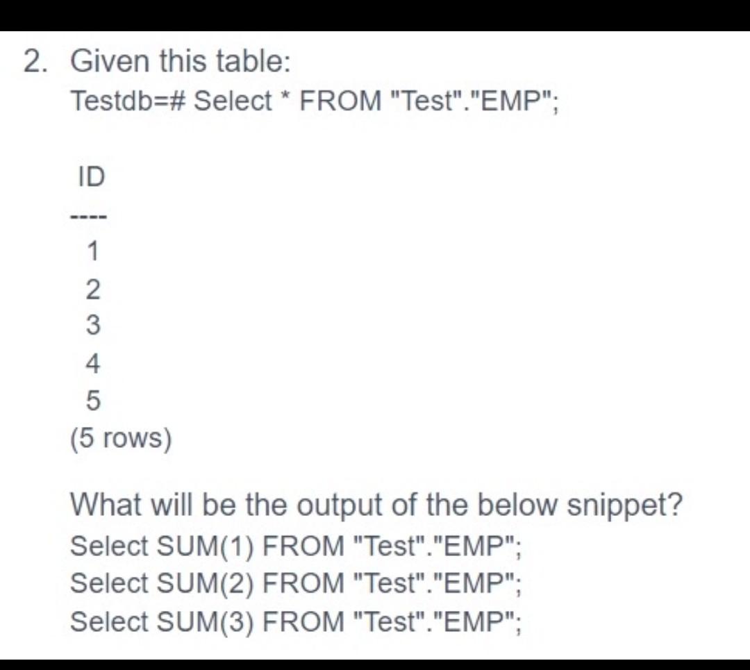 Solved 2. Given this table: Testdb=# Select * FROM 