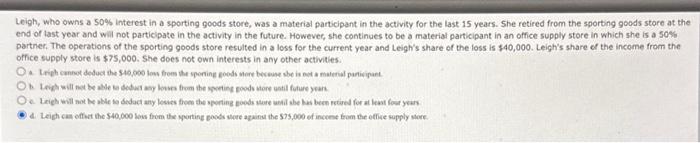 Solved Leigh, Who Owns A 50% Interest In A Sporting Goods | Chegg.com