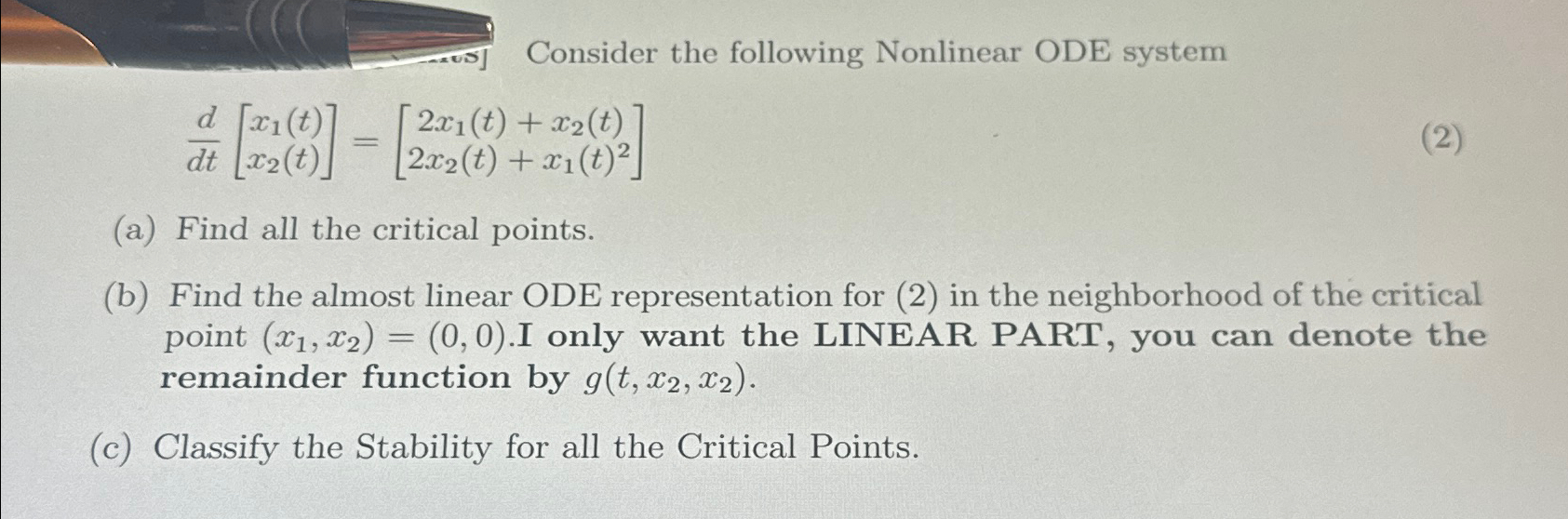 Consider the following Nonlinear ODE | Chegg.com