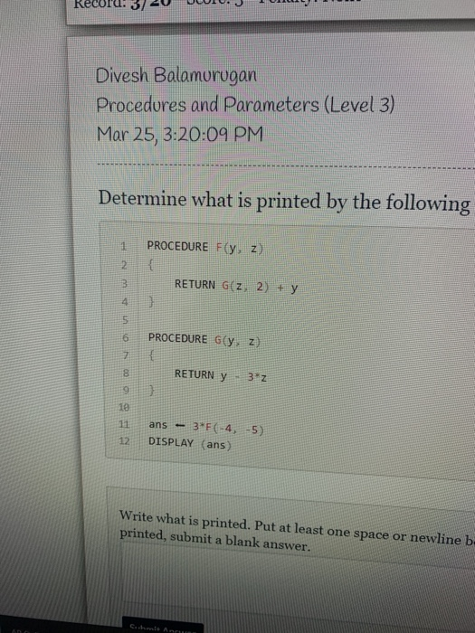 Solved Recoru 3 000 J Un Divesh Balamurugan Procedu Chegg Com