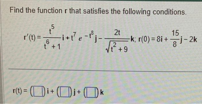 Solved Find the function r that satisfies the following | Chegg.com