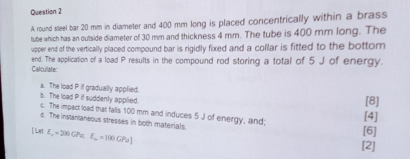 Solved Question 2 A round steel bar 20 mm in diameter and | Chegg.com