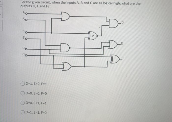 Solved For the given circuit, when the inputs A, B and C are | Chegg.com