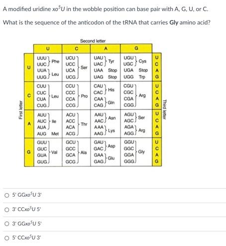 Solved A modified uridine xo U in the wobble position can | Chegg.com