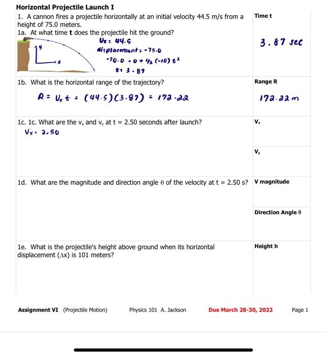 Solved Timet 3.87 sec Horizontal Projectile Launch I 1. A | Chegg.com