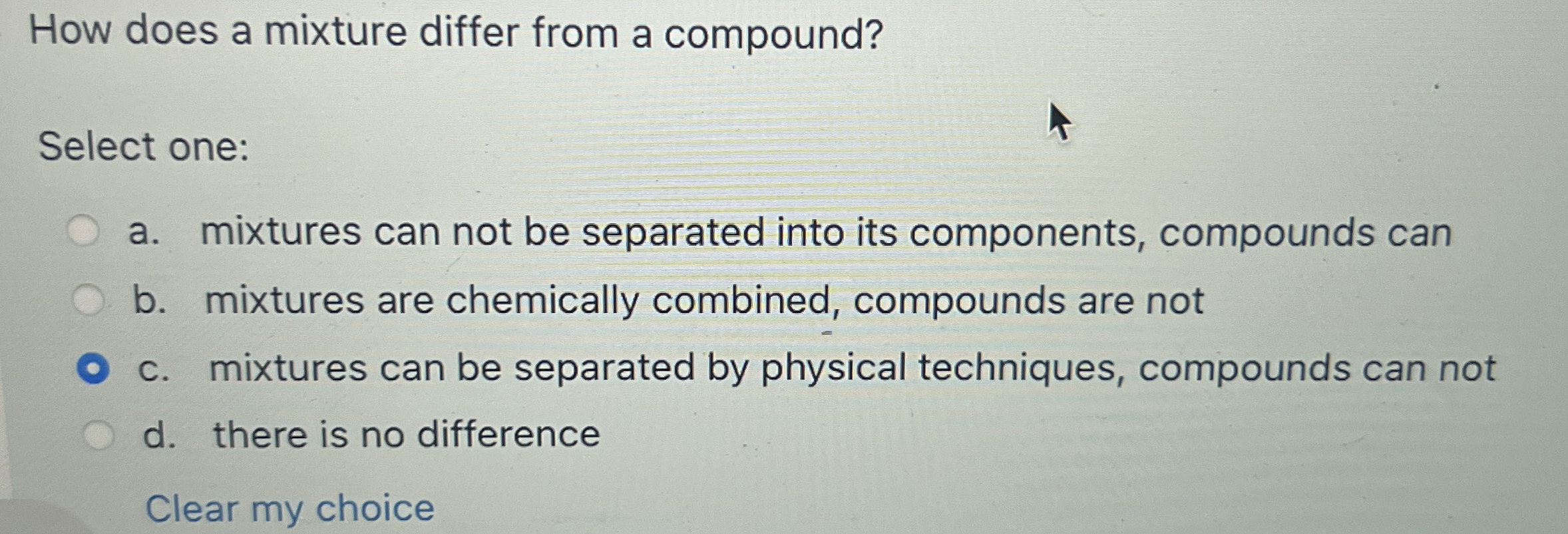 Solved How Does A Mixture Differ From A Compound Select Chegg Com