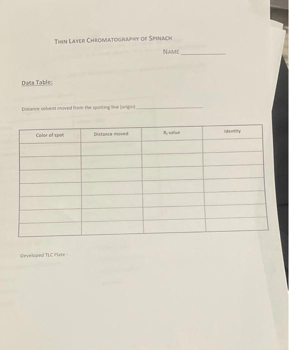 Solved TLC of Spinach Extracts Spinach contains several