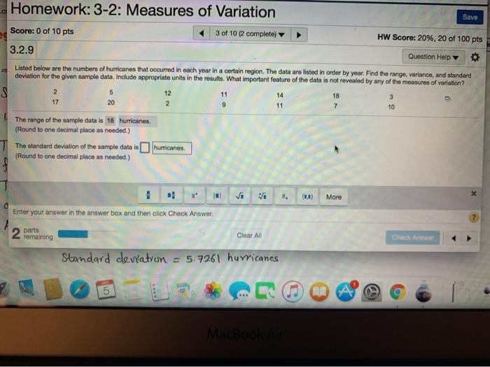 Solved Homework: 3-2: Measures of Variation Save Score: 0 of | Chegg.com