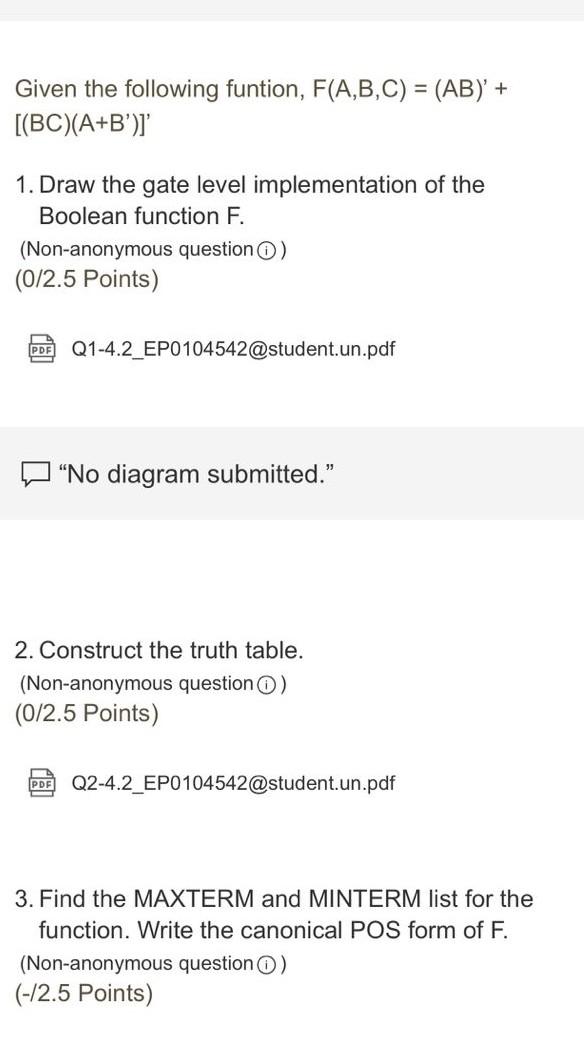 Solved Given The Following Funtion, F(A,B,C) = (AB)' + | Chegg.com