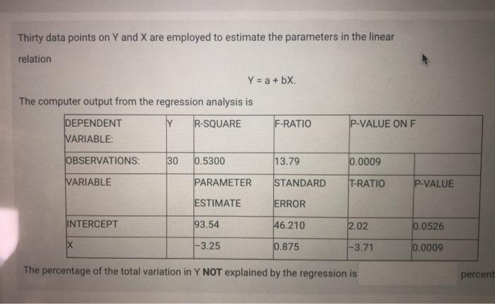 Solved Thirty data points on Y and X are employed to | Chegg.com