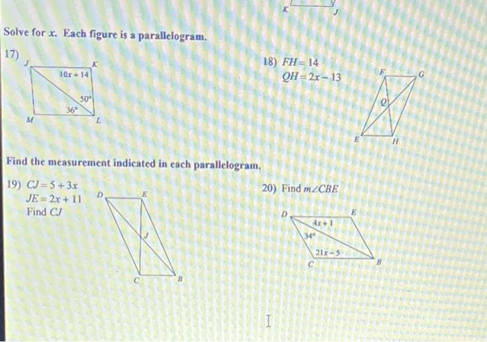 Solved Find the measurement indicated in each parallelogram Chegg com