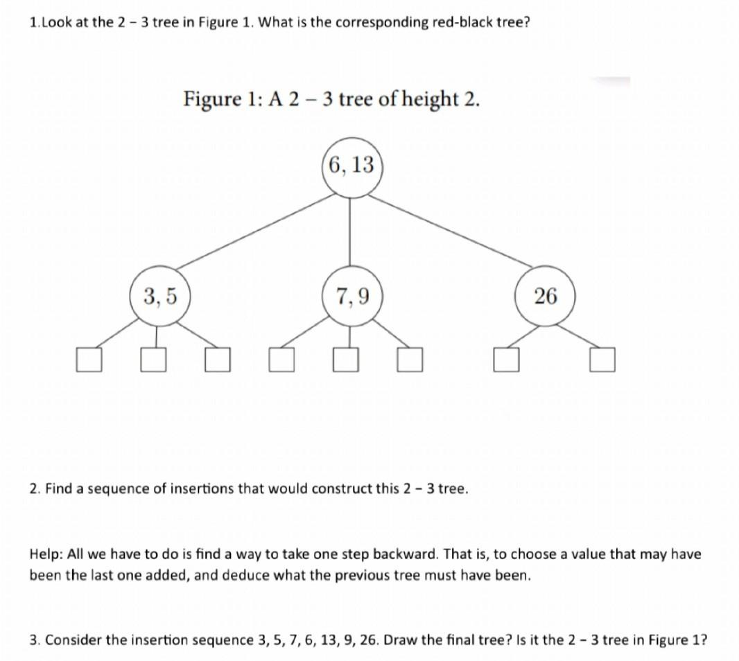 Solved 1. Look at the 2−3 tree in Figure 1. What is the | Chegg.com