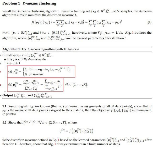 Solved Problem 1 K-means Clustering Recall The K-means | Chegg.com