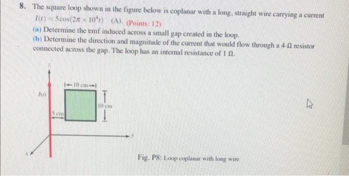 Solved H 8. The square loop shown in the figure below is | Chegg.com