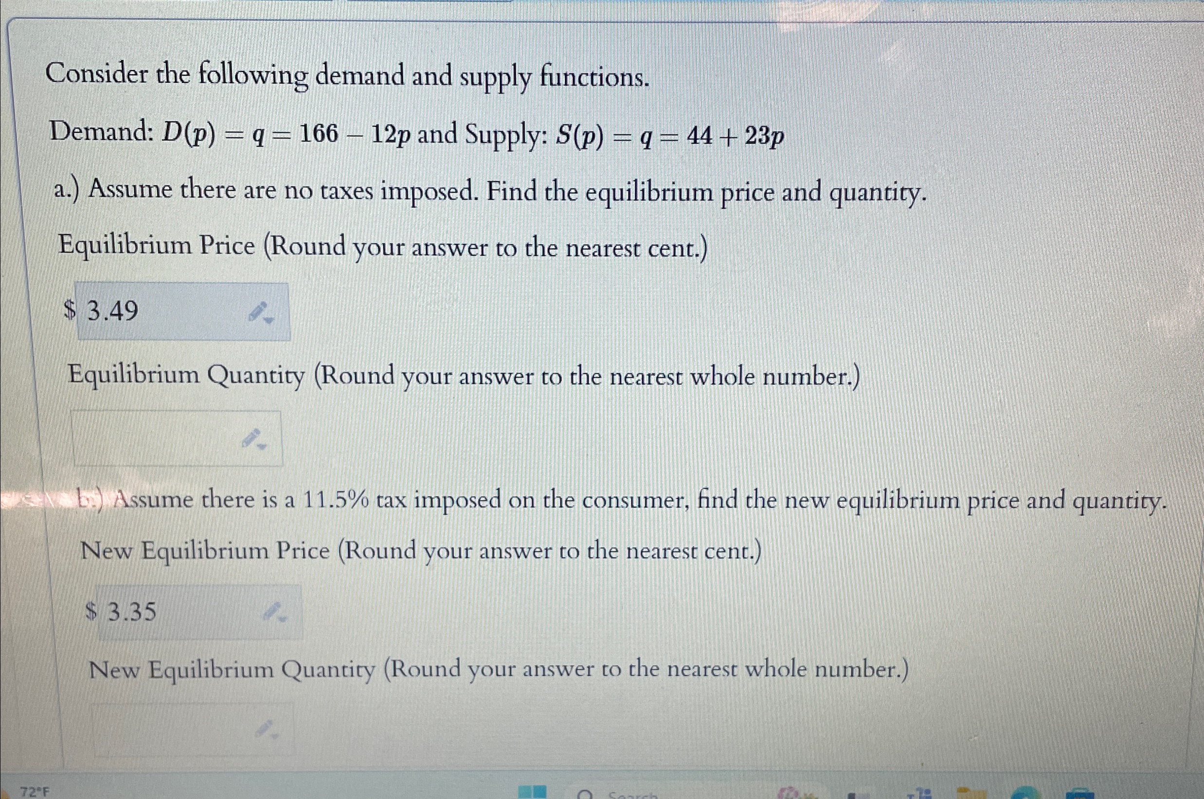 Solved Consider the following demand and supply | Chegg.com