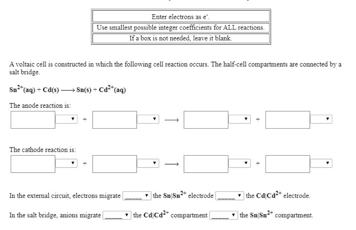 Solved Enter electrons as e A voltaic cell is constructed in | Chegg.com