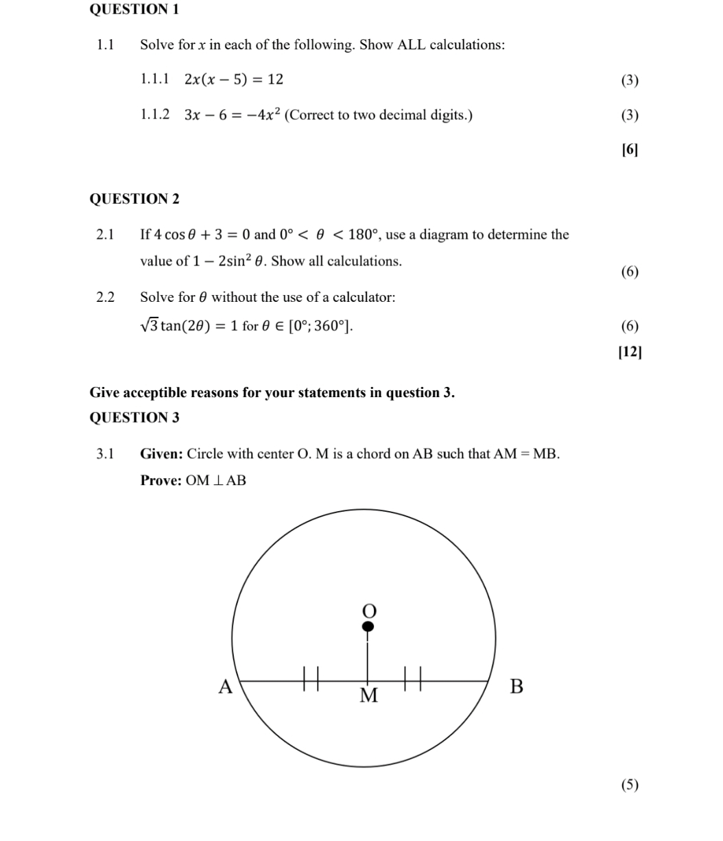 Solved QUESTION 11.1 ﻿Solve for x ﻿in each of the following. | Chegg.com