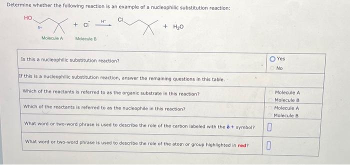 Determine whether the following reaction is an example of a nucleophilic substitution reaction: