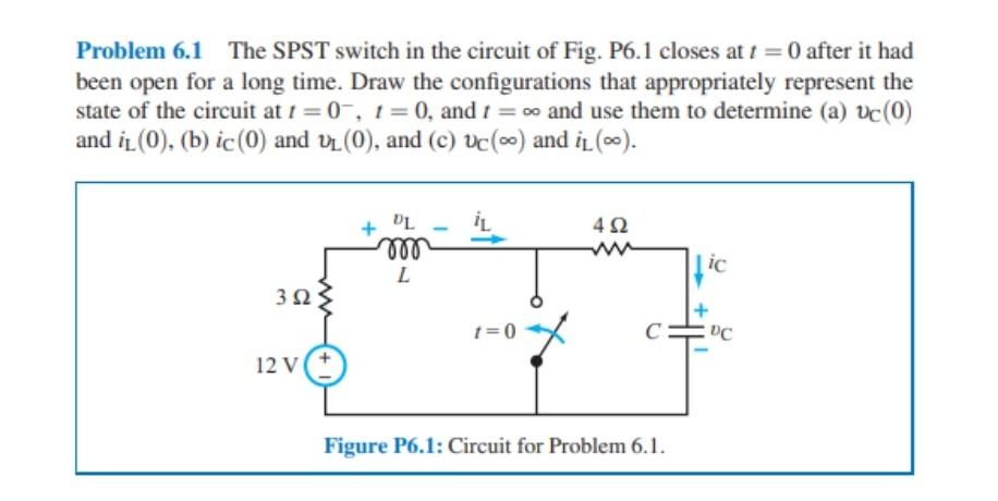 Solved Problem 6.1 The SPST switch in the circuit of Fig. | Chegg.com