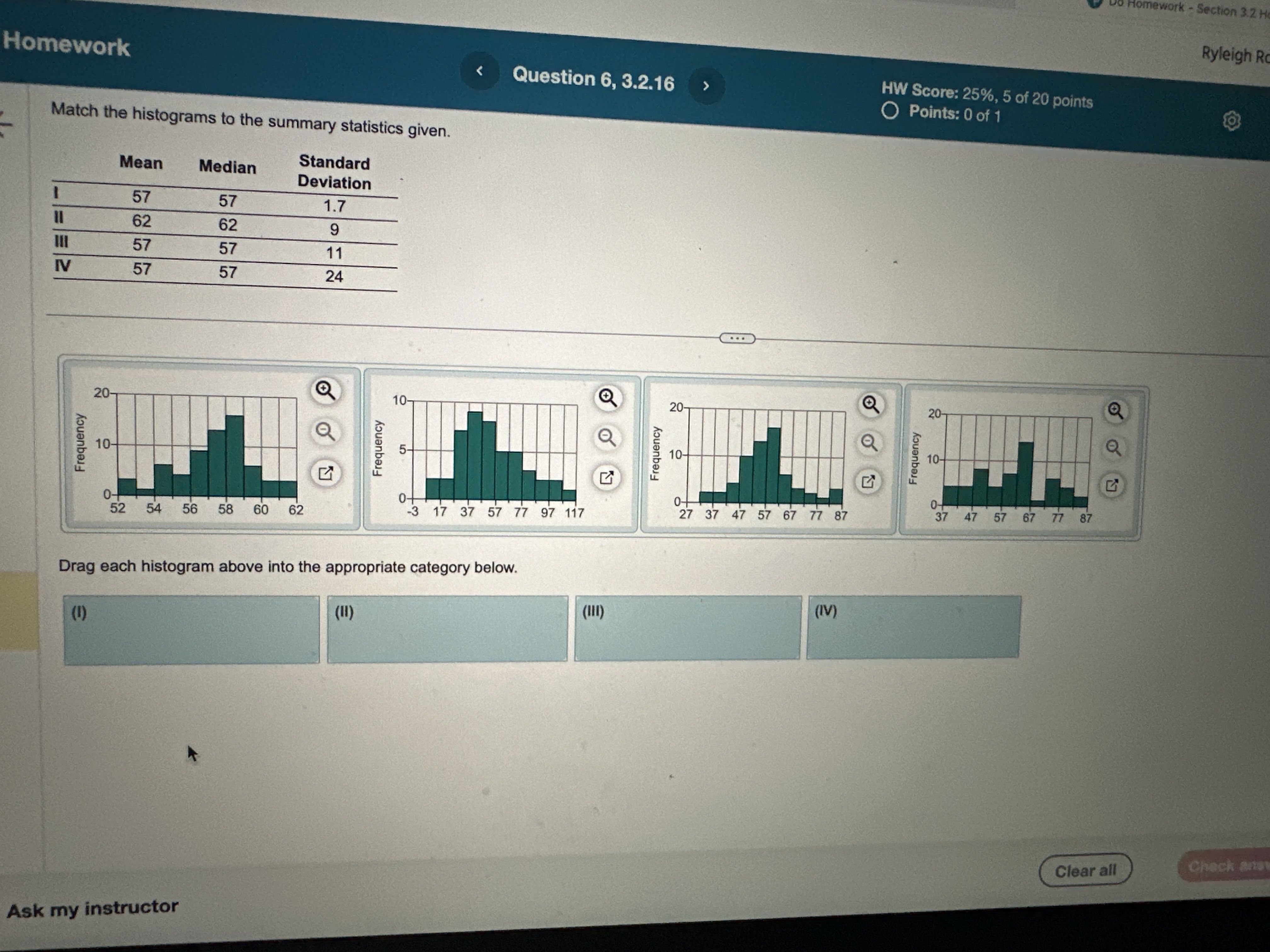 Solved Match the histograms to the summary statistics | Chegg.com