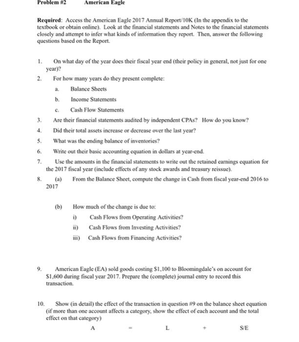 Problem #2 American Eagle Required: Access the | Chegg.com