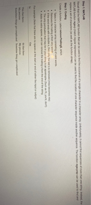 Solved Step 1: MATLAB Recall that the MATLAB function find | Chegg.com