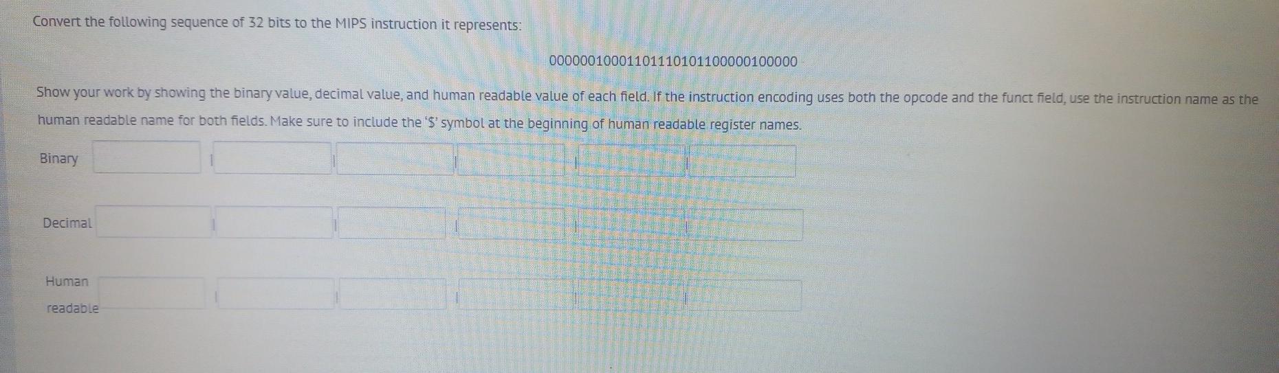 Solved Convert the following instruction to machine code: | Chegg.com