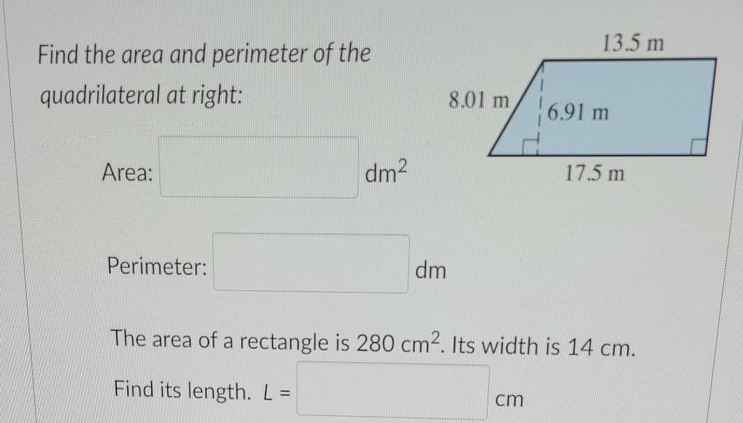 Solved 13.5 m Find the area and perimeter of the | Chegg.com