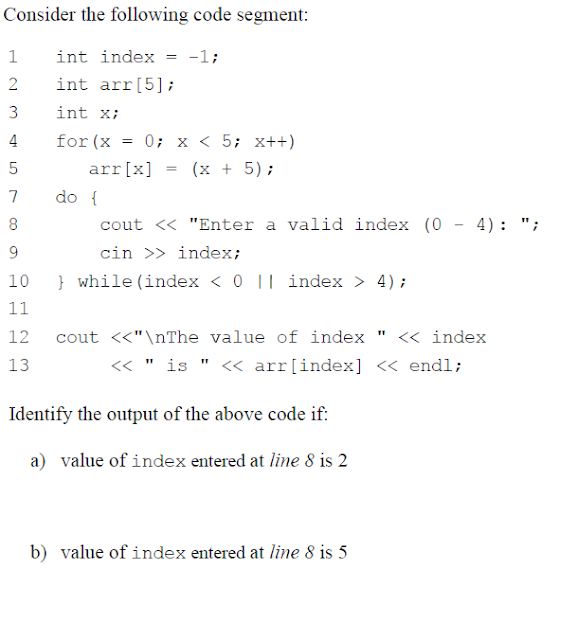 Solved Consider the following code segment: 1 int index = | Chegg.com