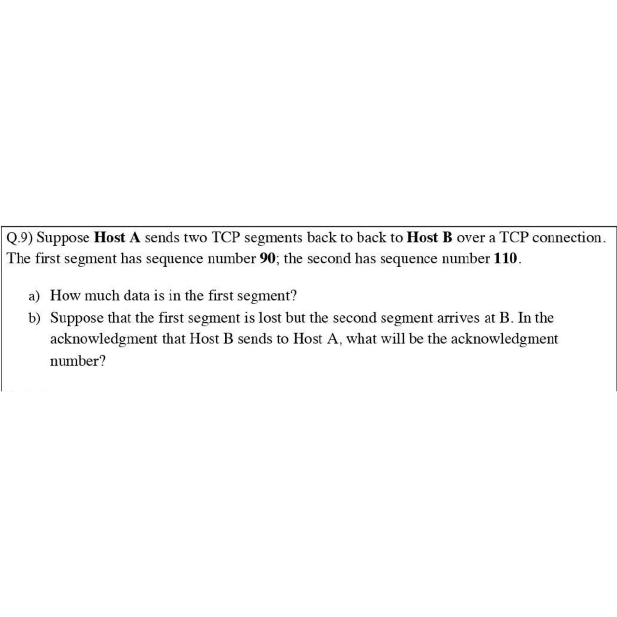 Solved Q.9) ﻿Suppose Host A Sends Two TCP Segments Back To | Chegg.com