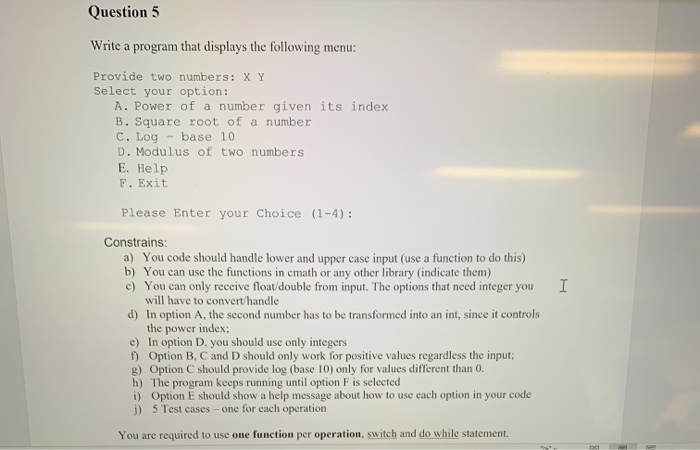 Solved Question 5 Write a program that displays the | Chegg.com