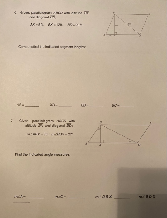 Solved 6. Given: parallelogram ABCD with altitude BX and | Chegg.com