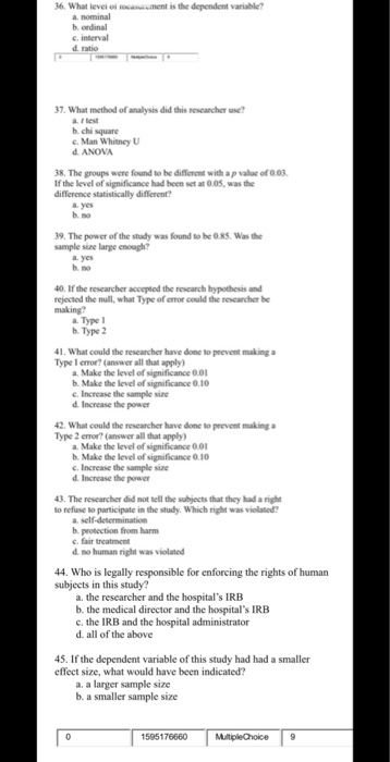 Solved A researcher conducted an experimental study where | Chegg.com