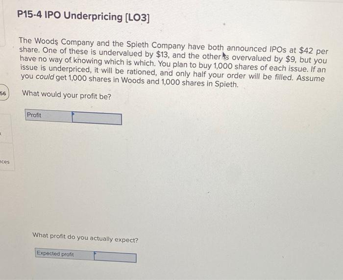 Solved P15-4 IPO Underpricing [LO3] The Woods Company And | Chegg.com