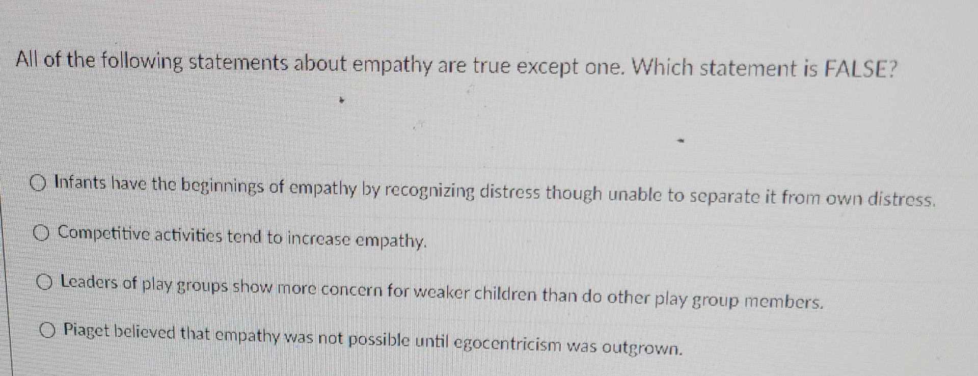 Solved All of the following statements about empathy are Chegg