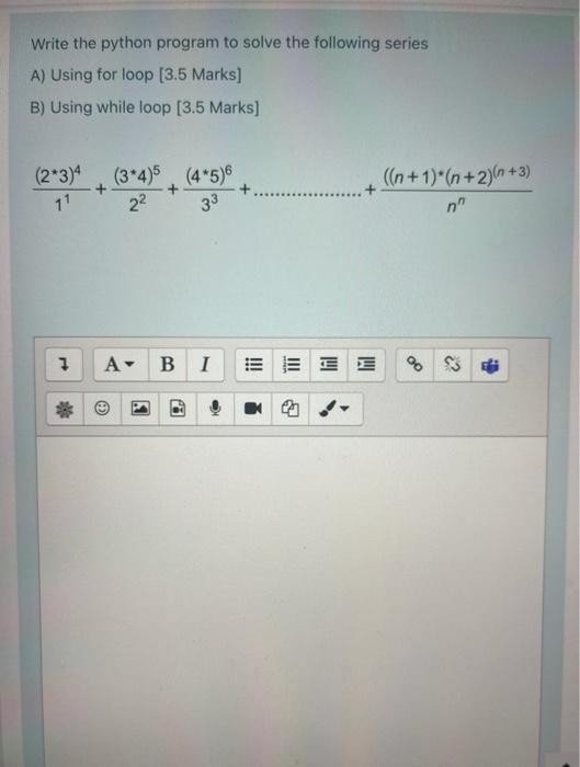 Solved Write the python program to solve the following | Chegg.com