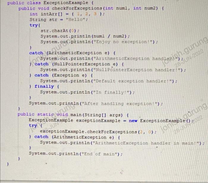Solved public class ExceptionExample ( public void | Chegg.com