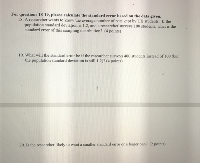 Solved For questions 18-19, please calculate the standard | Chegg.com